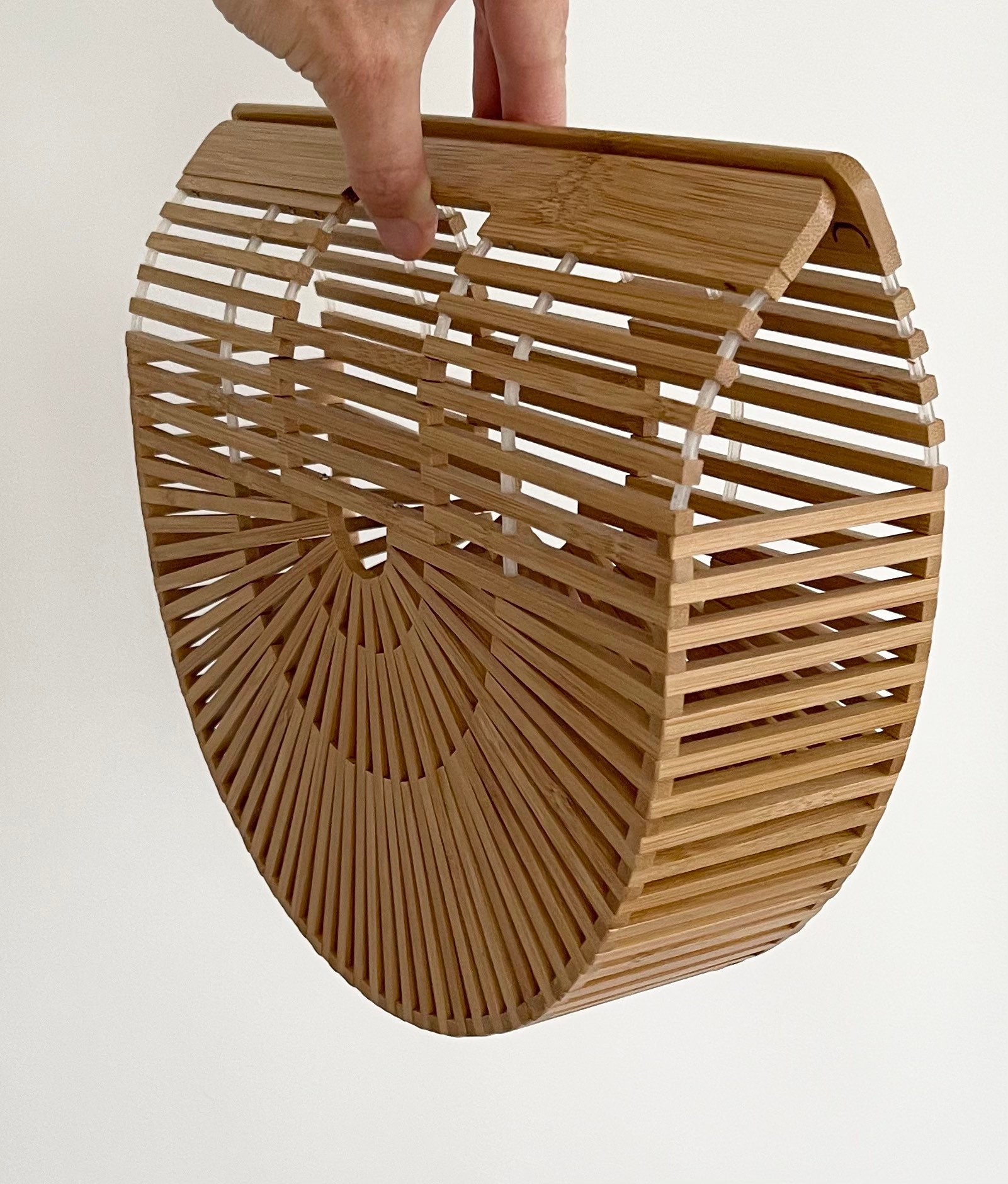 Half Moon Bamboo Purse Handbag Vintage Wood Open Weave | Etsy