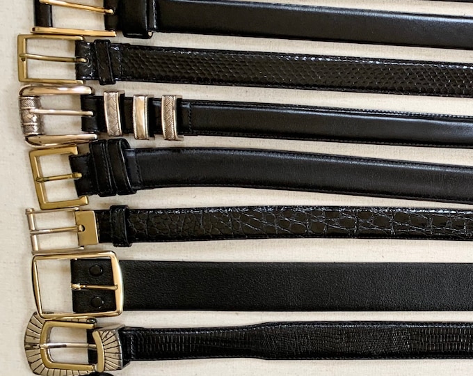 Plain Black Leather Belt Belts Vintage Mens Women's Belts Minimalist Simple Classic Style Bally Brighton Coach Upcycle
