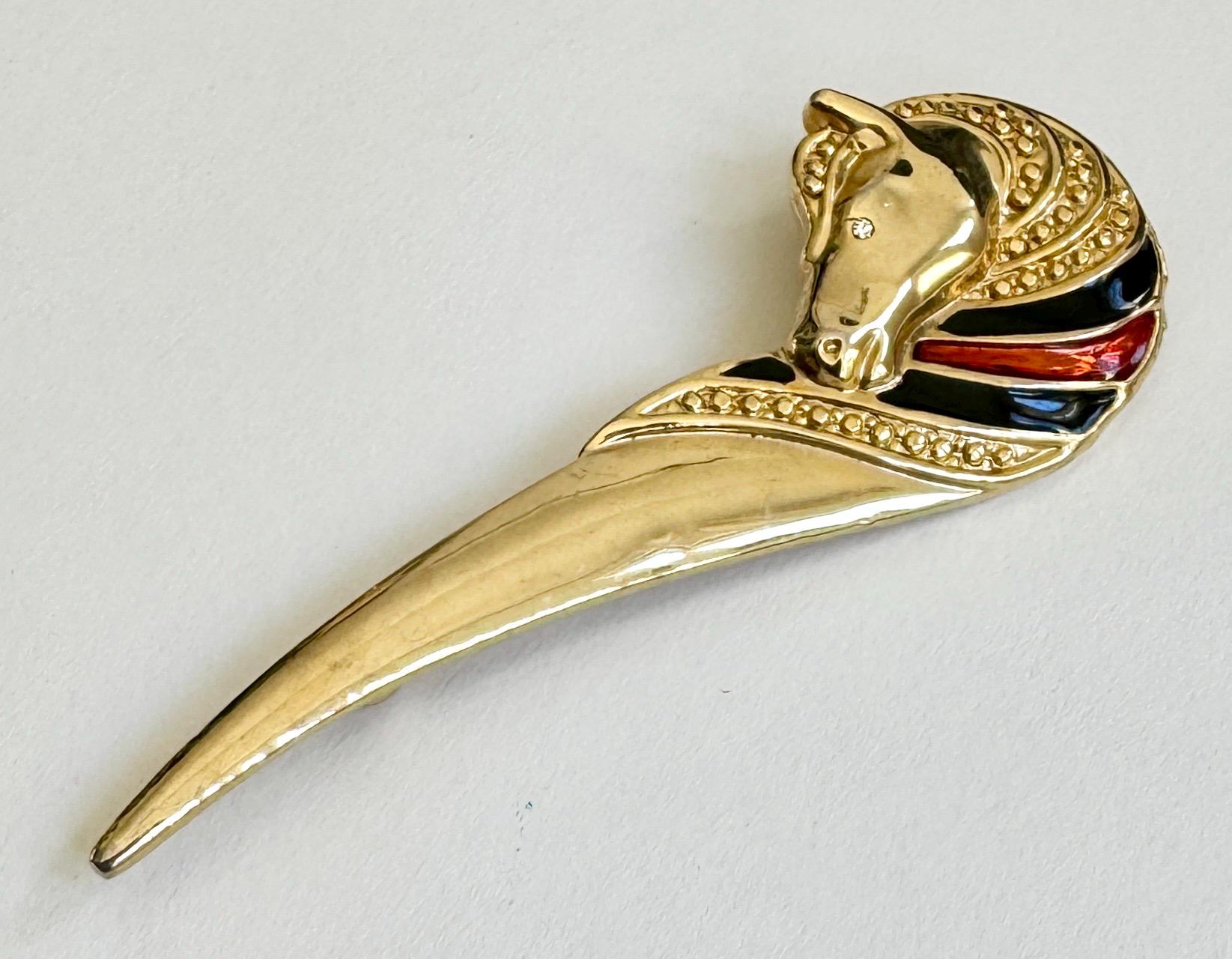 Vintage Gold Plated Green Eyed HORSE HEAD spring loaded