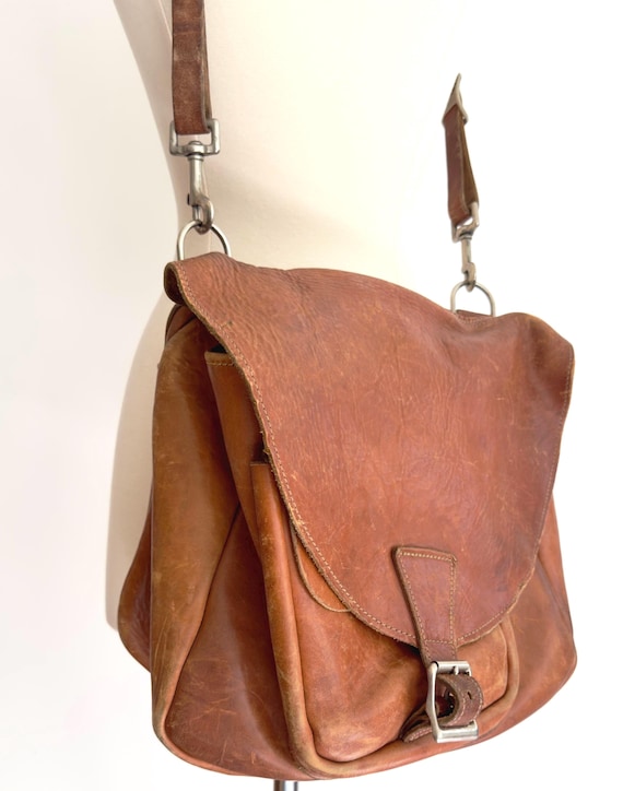 Rugged Brown Leather Messenger Bag Vintage Distressed Worn Brown Leather Mens Womens Work Travel Bag