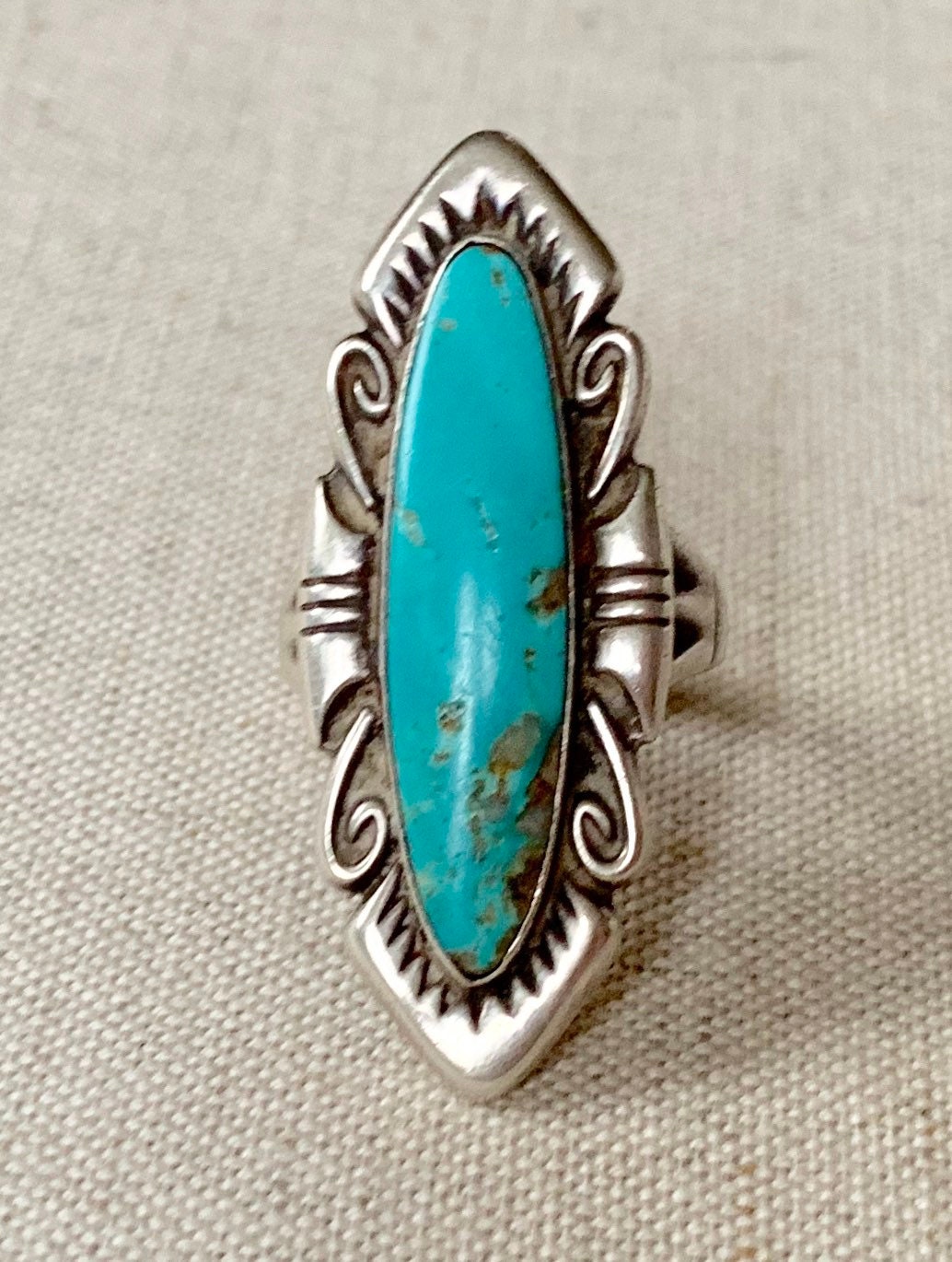 Long Bell Trading Turquoise Ring Band Vintage 50s Native American