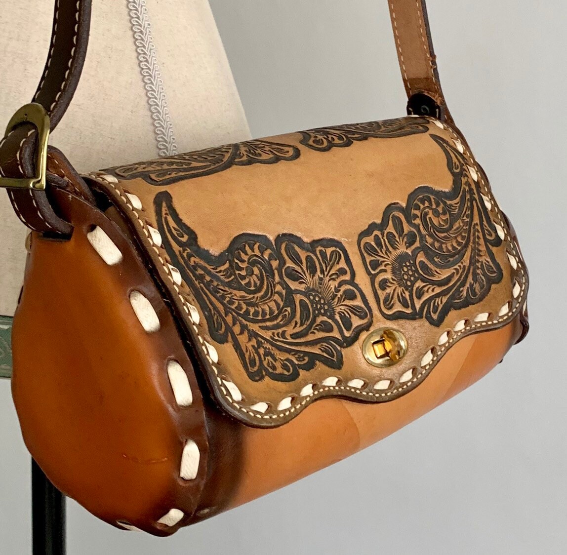 vintage leather tooled bag