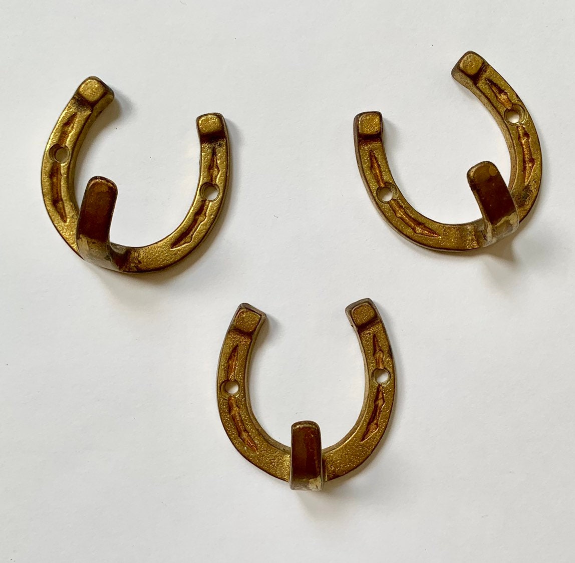 Brass Horseshoe Wall Hooks Set of 3 Coat Hook Rack Equestrian Ranch