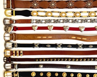Vintage Concho Belt Brighton Black Silver Gold Heart Skinny  display picture 1