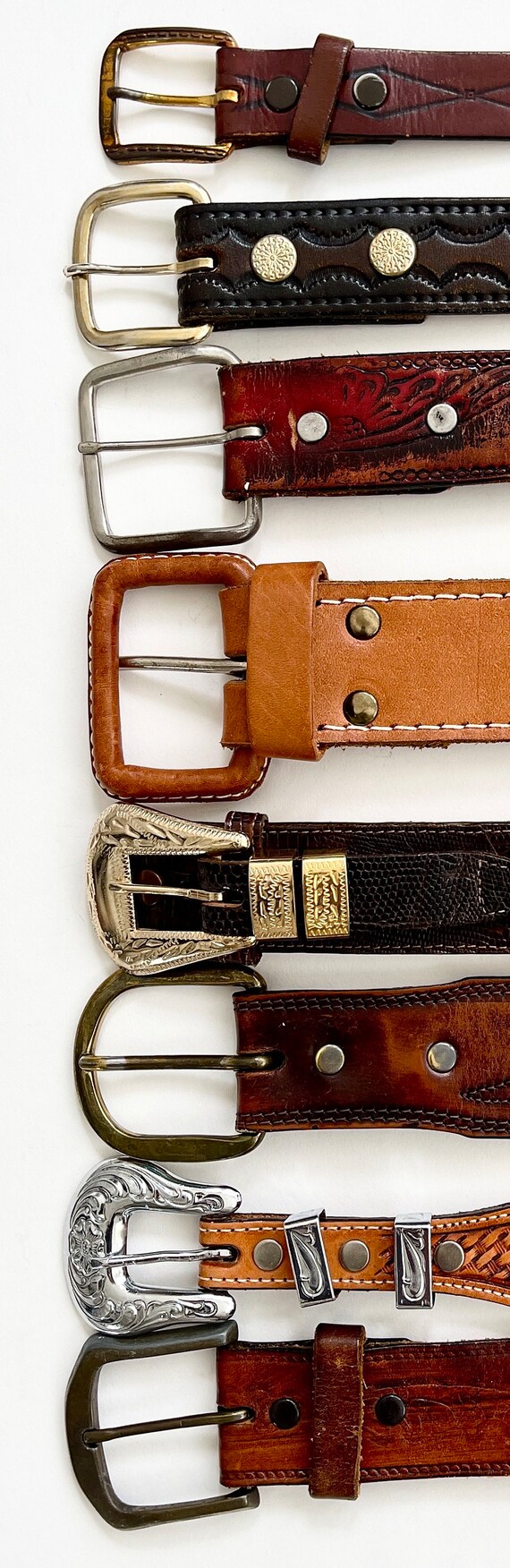 Vintage Tooled Leather Western Belt: Floral Cowboy Strap View 5