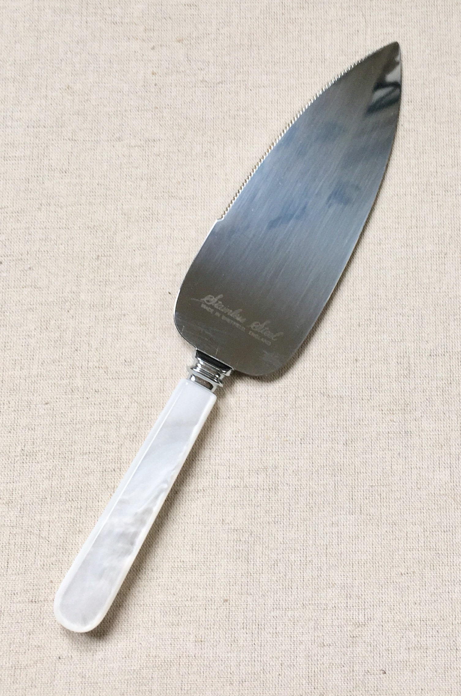 Wedding Cake Cutter Knife Server Pearlized Handle Vintage Antique Retro