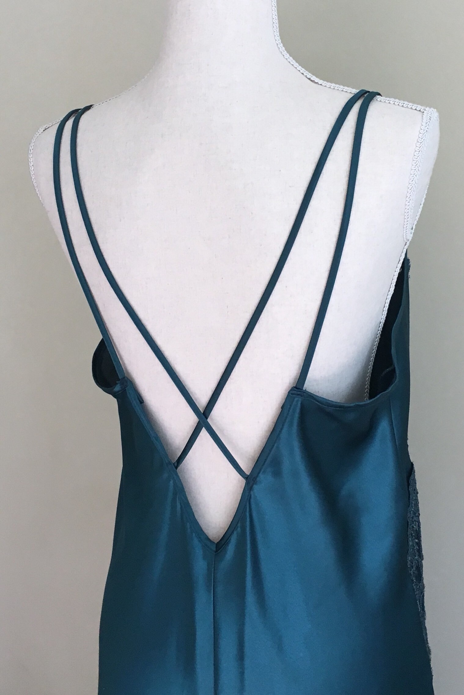 Long Emerald Green Nightgown Slip Nightie Vintage 70s California