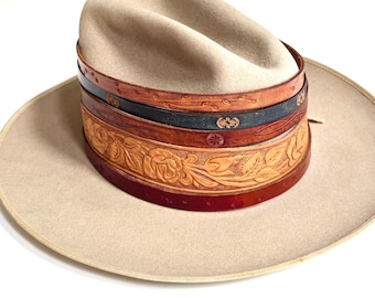 Handmade Tooled Leather Cowboy Hat Band: Repurposed Vintage Belt
