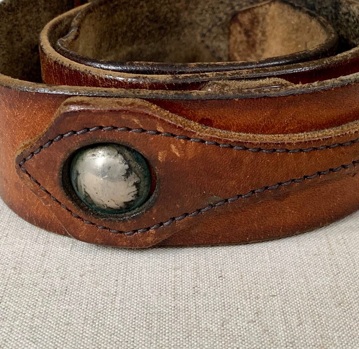 Buffalo Nickel Leather Belt Distressed Vintage Tooled Leather Strap