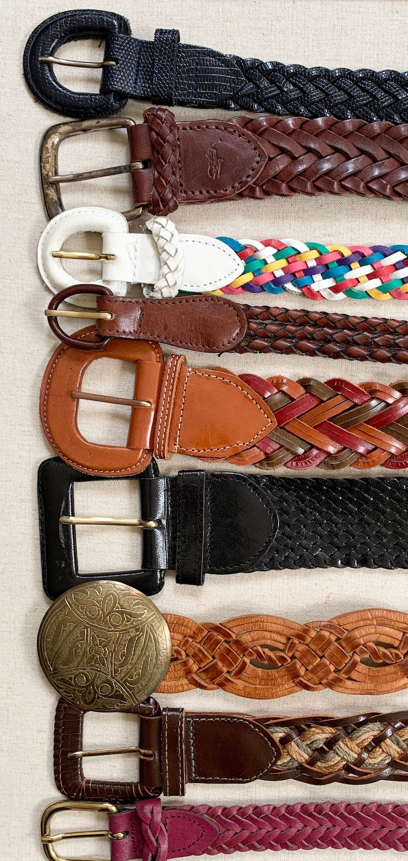 Braided Leather Belt Belts Vintage Leather Goods Woven Basketweave Woven Brown White Tan Black Mens Women/'s Belts
