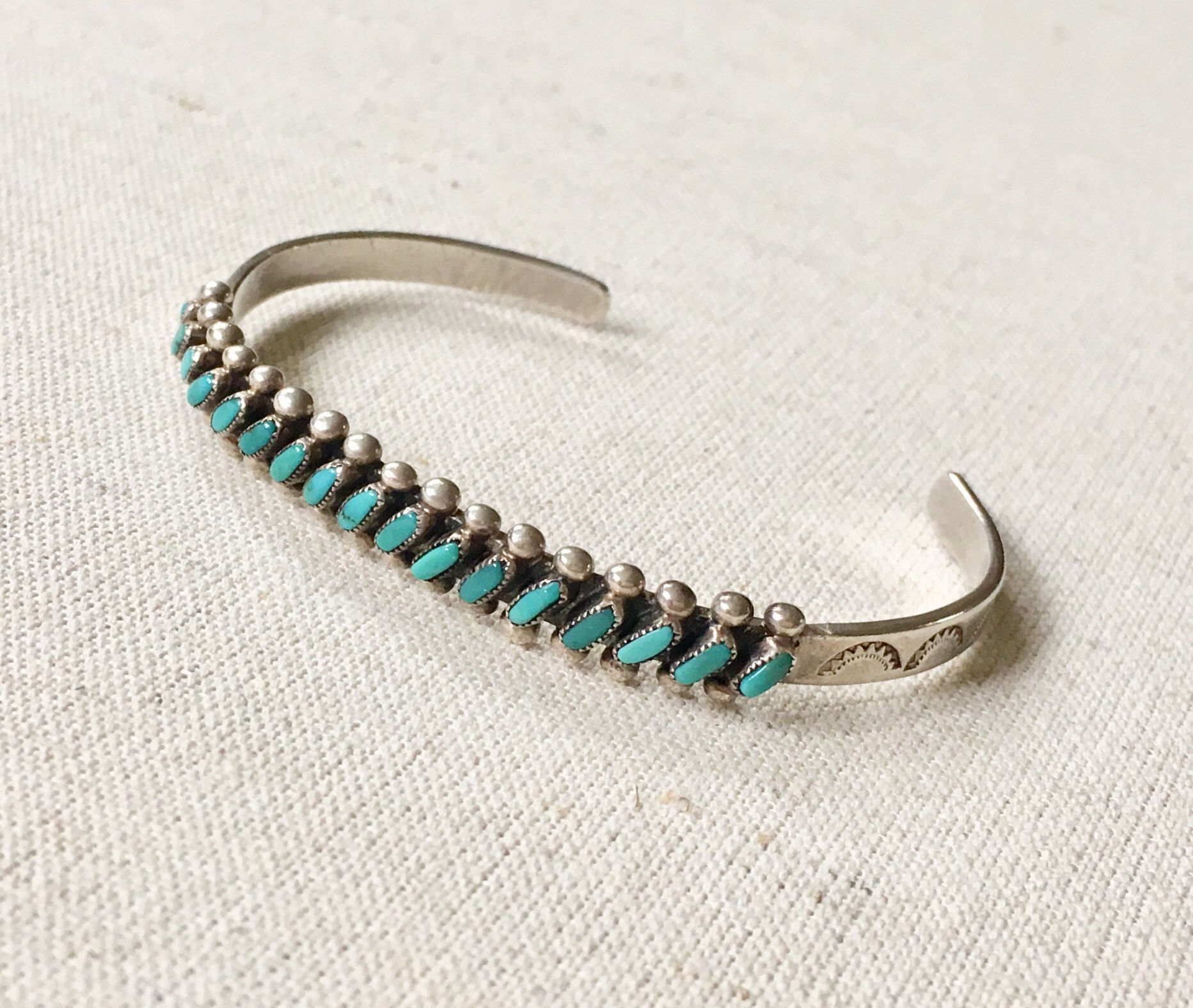 Vintage Native American Zuni Needlepoint Sterling Silver and Turquoise