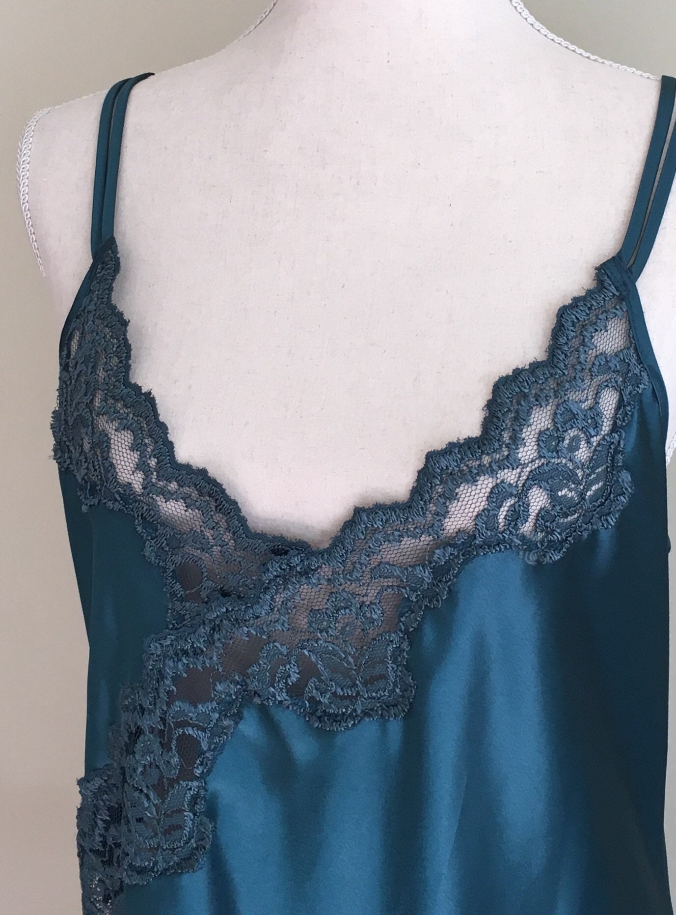 Long Emerald Green Nightgown Slip Nightie Vintage 70s California