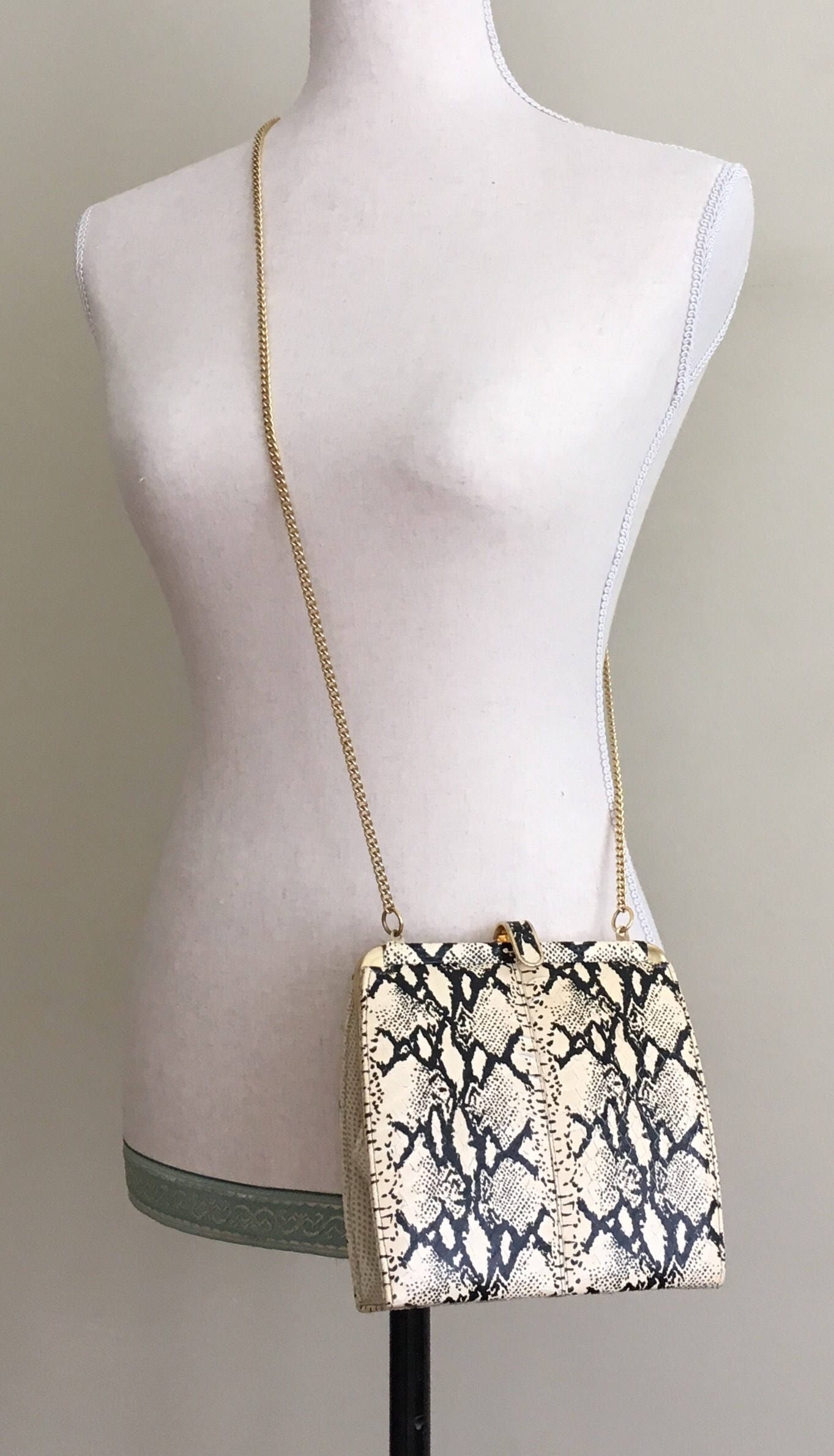 Snakeskin Purse Black White Handbag Made in England Vintage Genuine ...