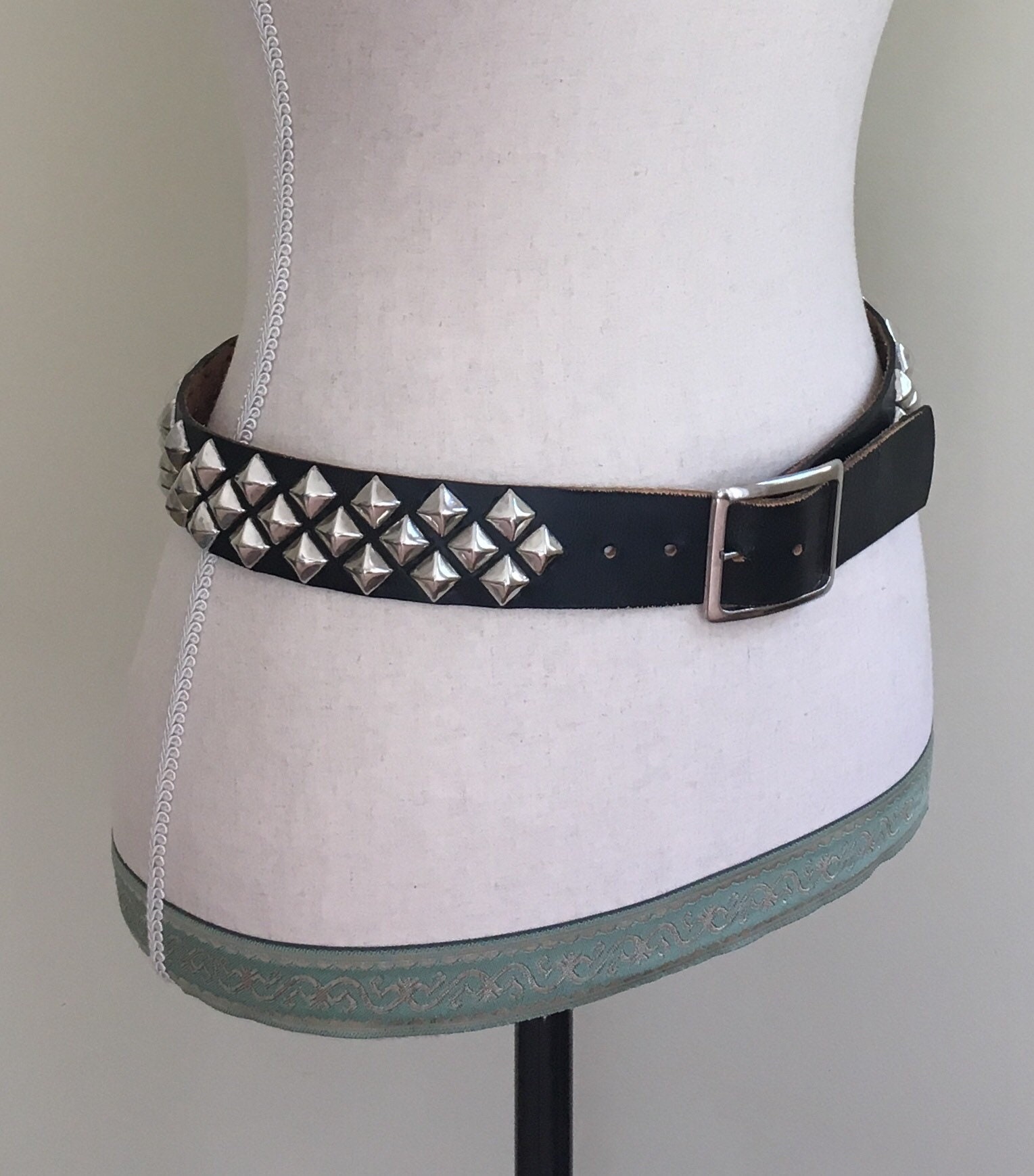 Rock & Roll Studded Belt Vintage Distressed Black Leather Silver ...