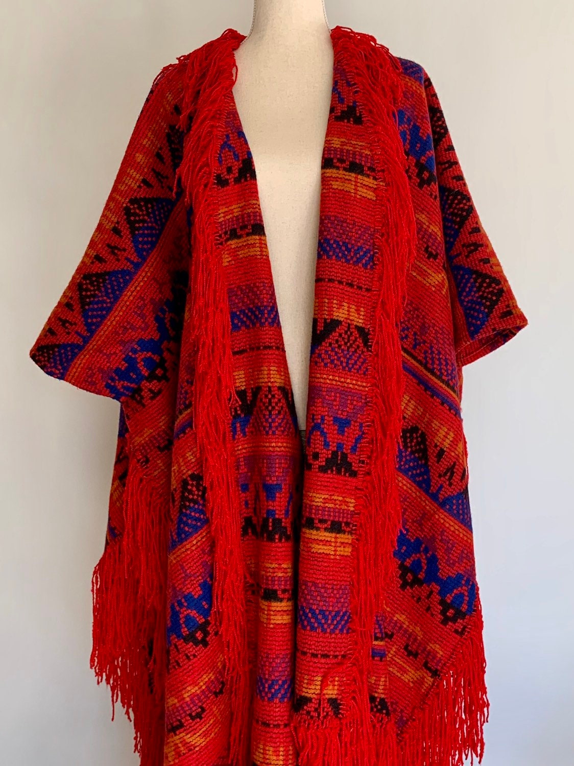 Southwest Blanket Coat Poncho Western Blanket Style Handmade Vintage ...