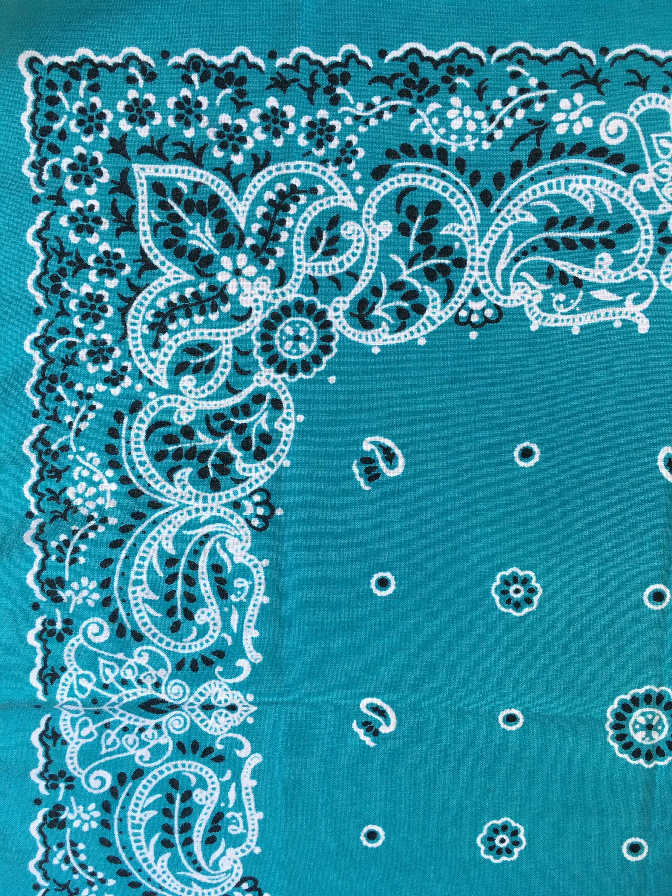 Vintage Turquoise Blue Bandana 100 Cotton Colorfast Paisley Bandana RN