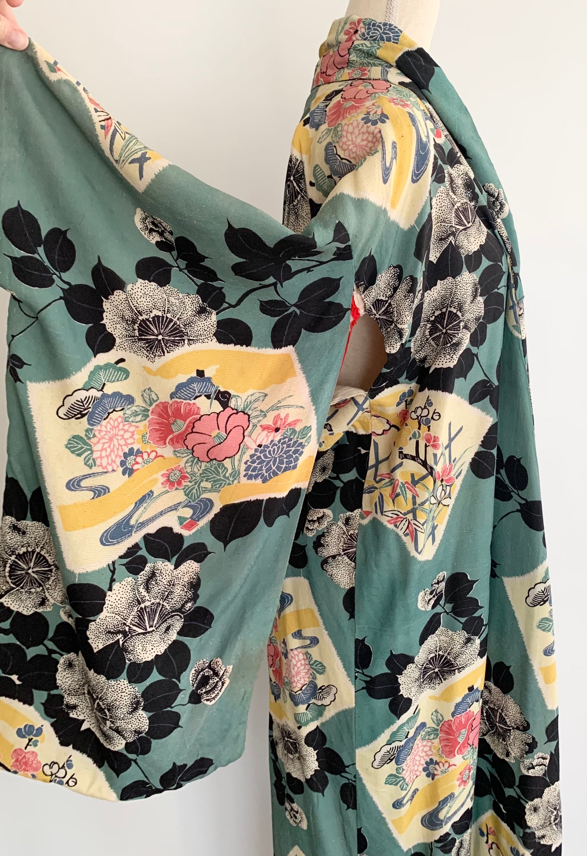 Antique Japanese Silk Kimono Robe Handmade Vintage Textured Floral ...