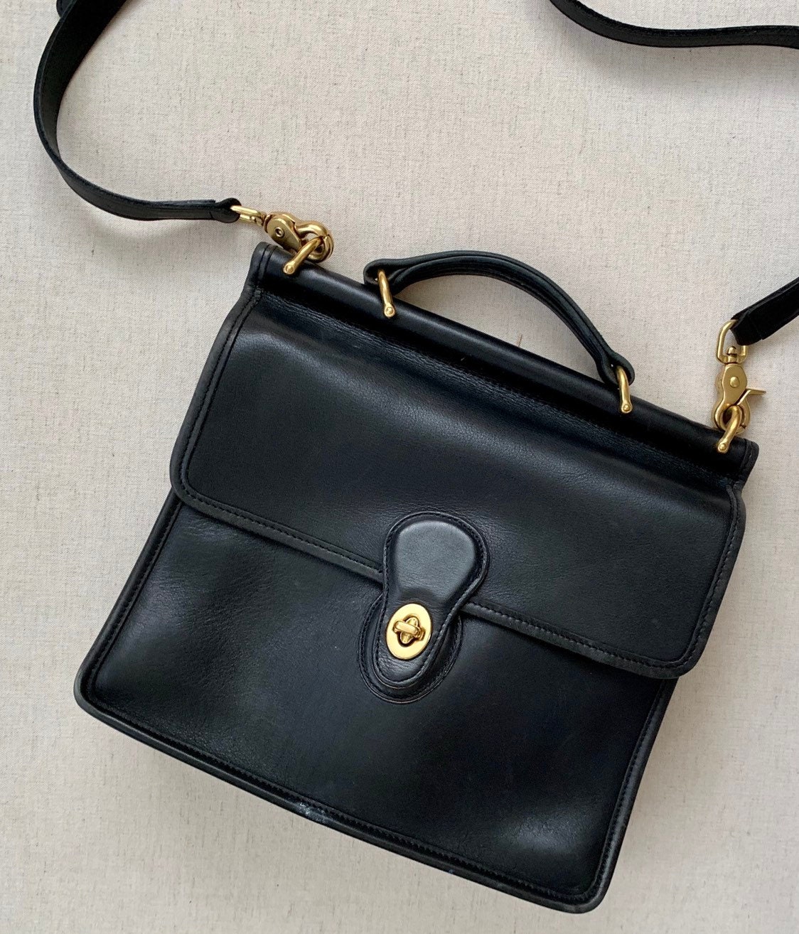 Black Coach Satchel Purse Vintage Handbag Brass Hardware Adjustable ...