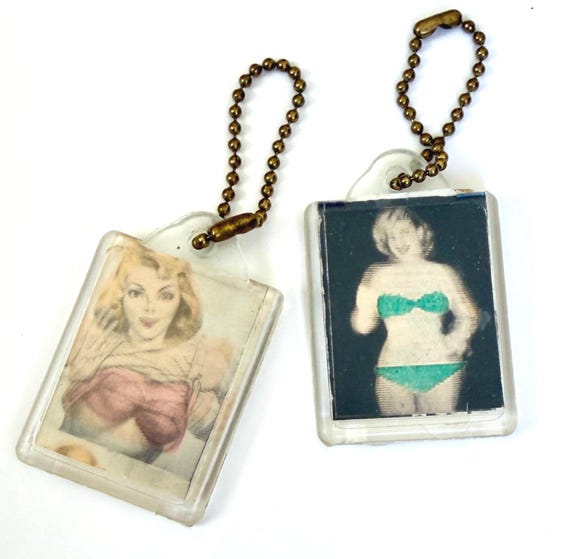 Vintage Hologram Keychain Woman in Bikini Mid Century Advertising
