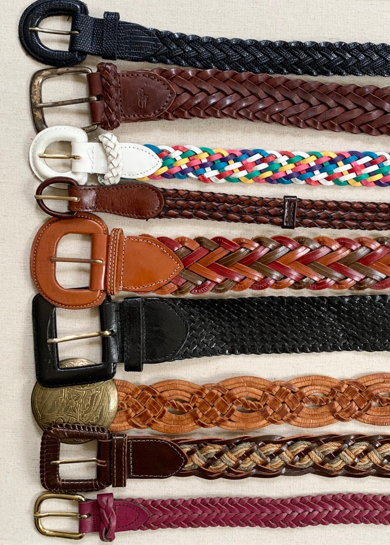 Braided Leather Belt Belts Vintage Leather Goods Woven Basketweave Woven Brown White Tan Black Mens Women/'s Belts