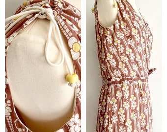70's Cacharel Floral Dress Vintage Sleeveless Wrap Dress Cinched Tie Shoulder Detail