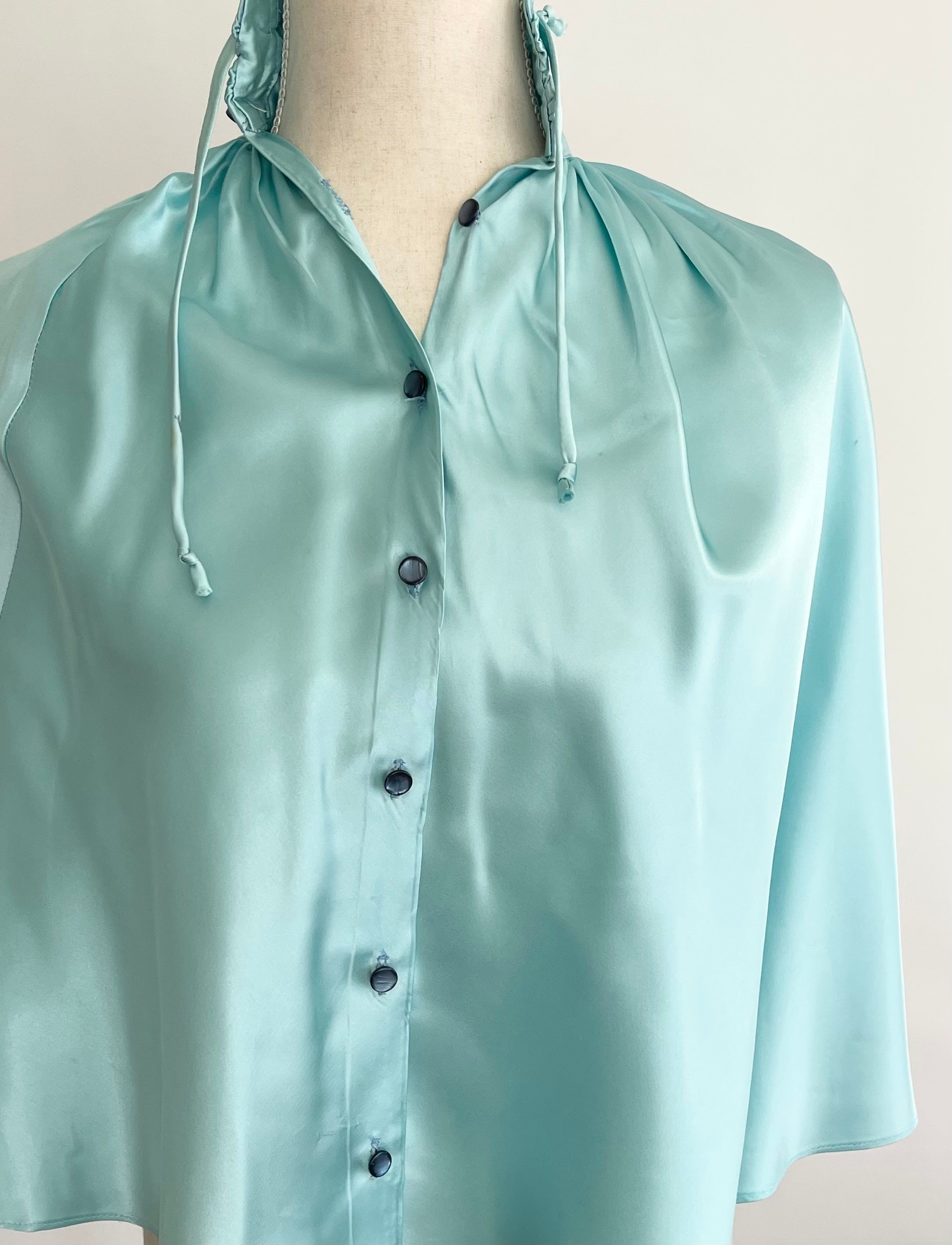 Aqua Satin Bed Jacket Vintage 30s 40s Lingerie Sleepwear High Tie Neck ...