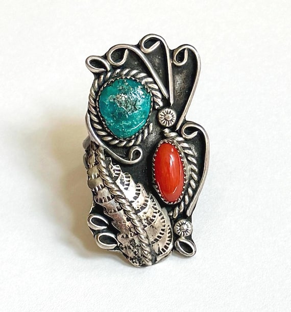 Vintage Navajo Turquoise 60s 70s Vintage Native American Sterling Silver Size 8.75 9
