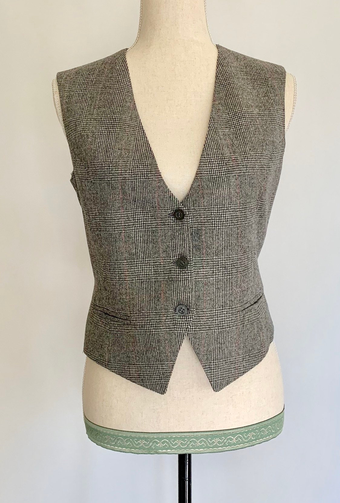 Womens Menswear Style Vest Black Gray White Plaid Vintage Vests Button ...