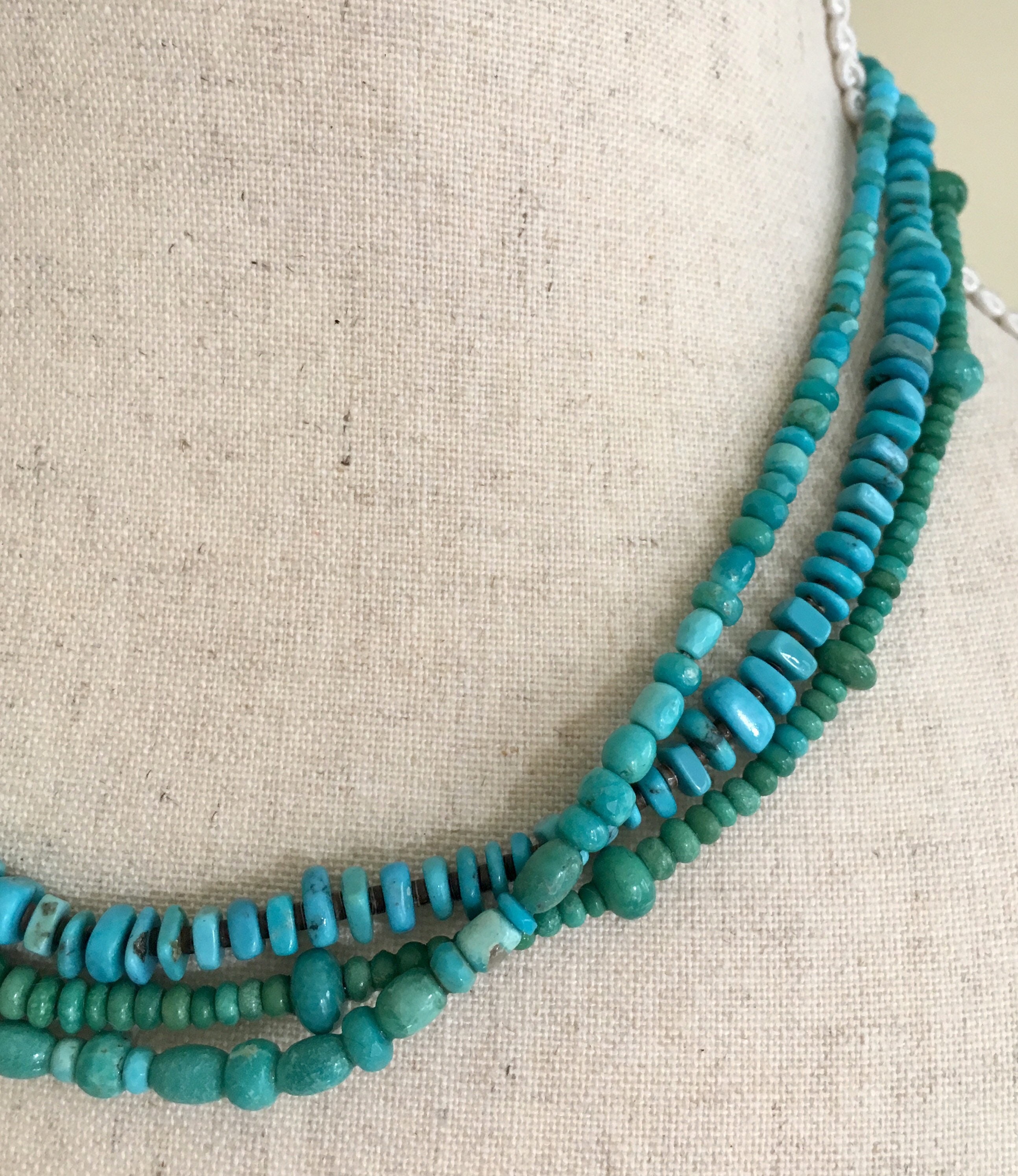 Turquoise Bead Heishi Necklace Native American Sterling Silver Clasp