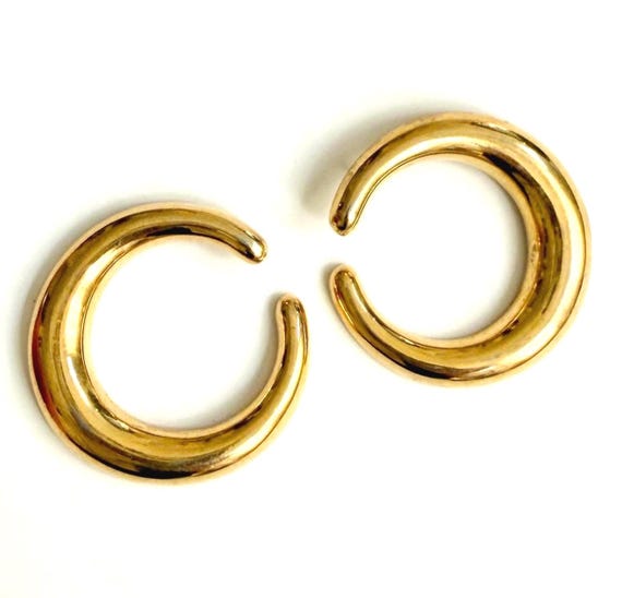 Vintage 80s Gold Earring 1.5" Round Circle Ring Costume Jewelry