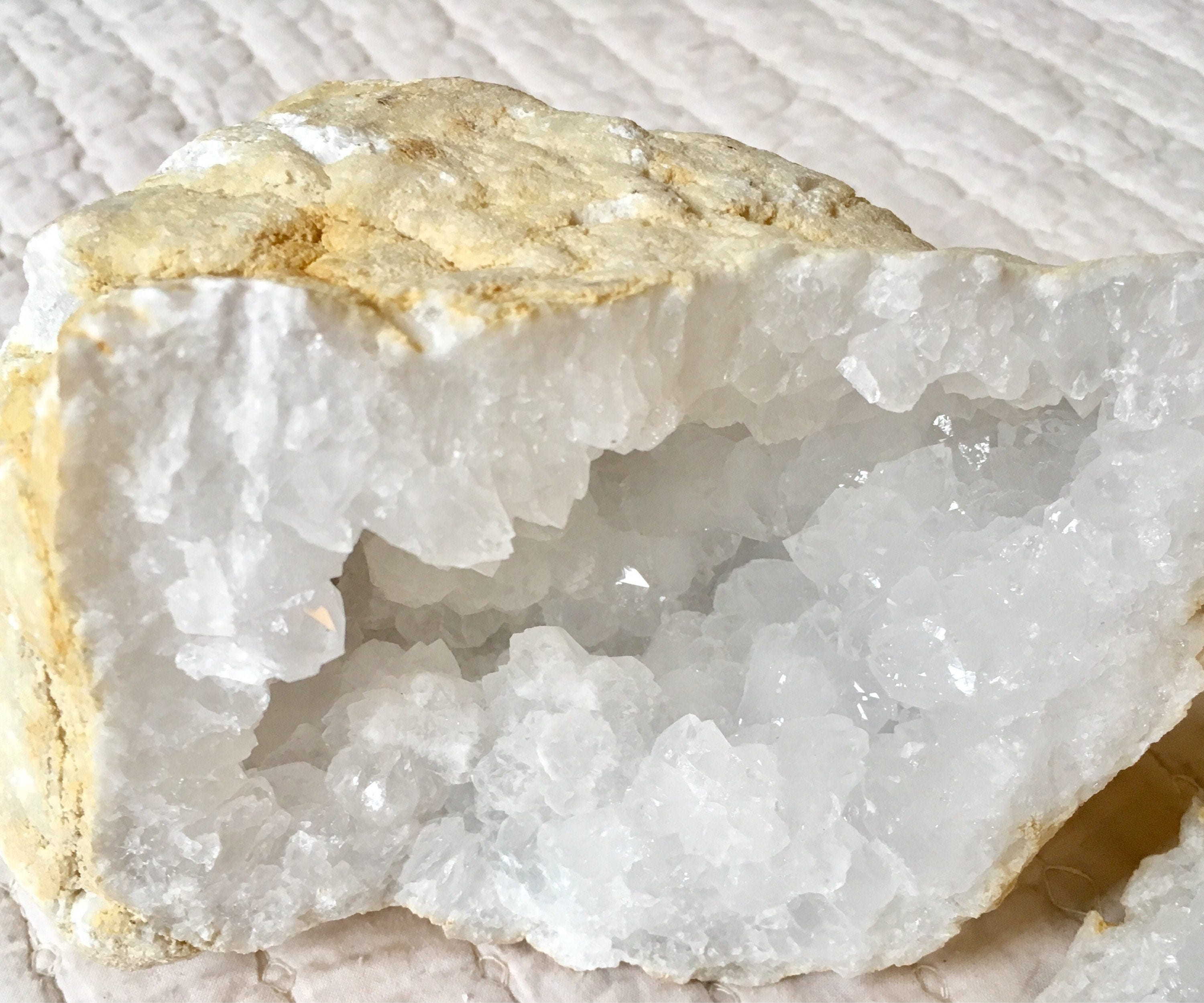 Large White Geode Pair Rocks Quartz Crystals