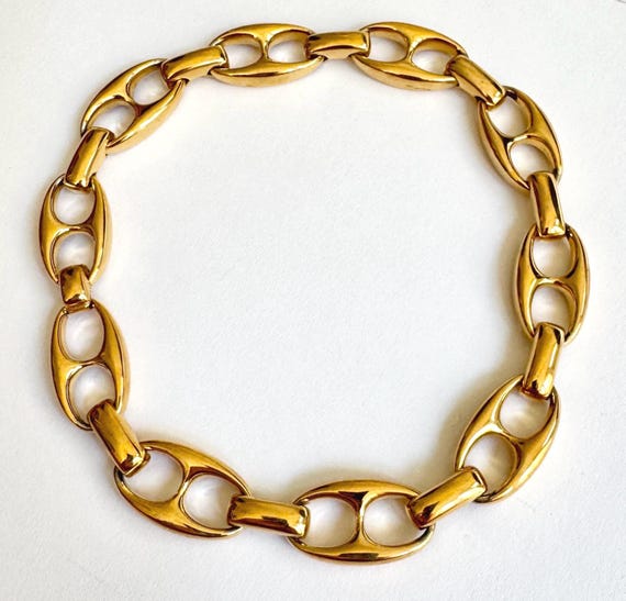 Gold Mariner Chain Necklace Choker Vintage 80s Anchor Mariner Oval Chunky Gold Tone Metal Links Paco Rabanne Style 16"