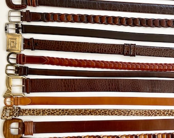 Solid Brown Leather Belt Vintage 80s 90s Y2K Plain Chocolate Tan Brown Croco Lizard Snake Embossed Coach Elaine Coyne Italy Waist Belt