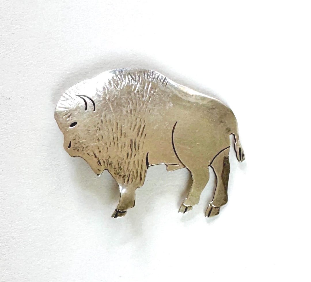 Sterling Silver Buffalo Pin Brooch Vintage Native American Navajo ...