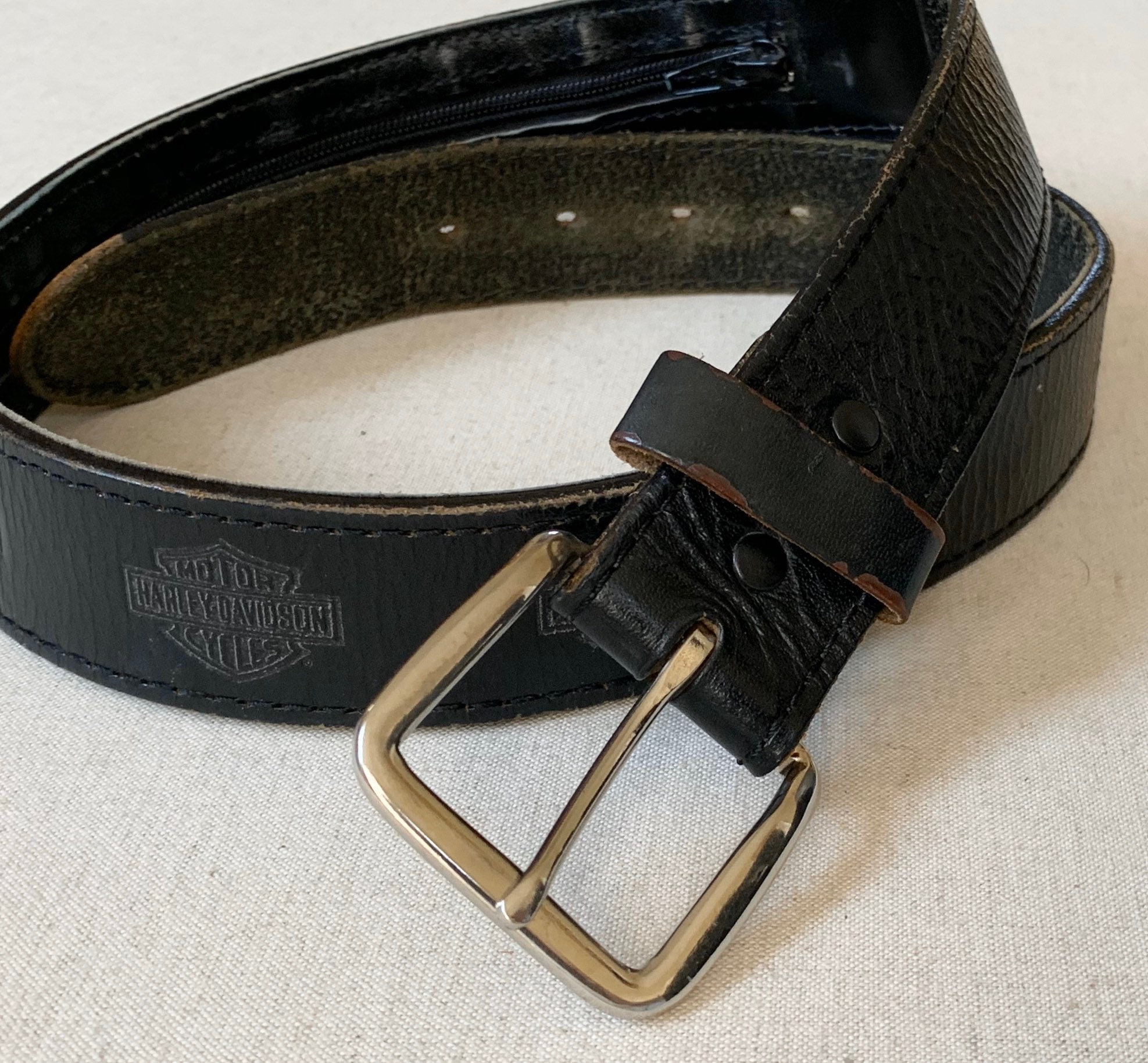 Harley Davidson Tooled Belt Vintage Distressed Black Leather Embossed