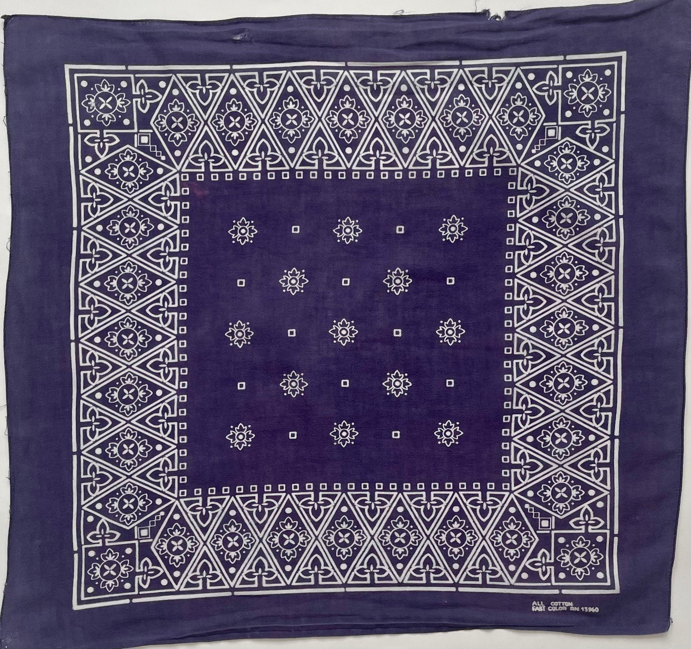 Indigo Blue Bandana Fast Color Geometric Print Vintage 50s 60s Navy ...