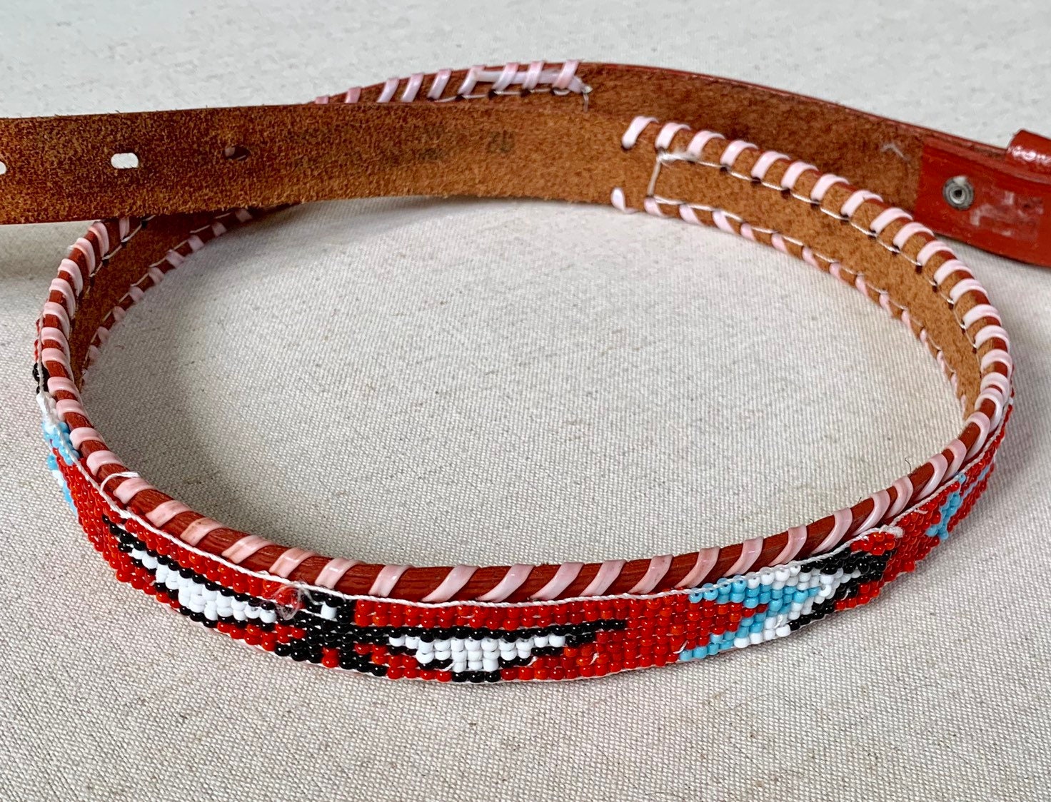 Beaded Thunderbird Leather Belt Southwest Native American  display picture 3