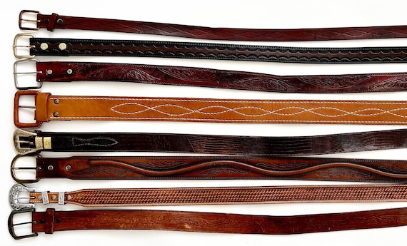 Vintage Tooled Leather Western Belt: Floral Cowboy Strap View 2