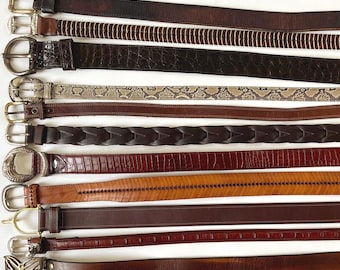 Plain Brown Leather Belt Belts Vintage Mens Women's Belts Solid Minimalist Simple Classic Reptile Horsebit Lizard Alligator Upcycle