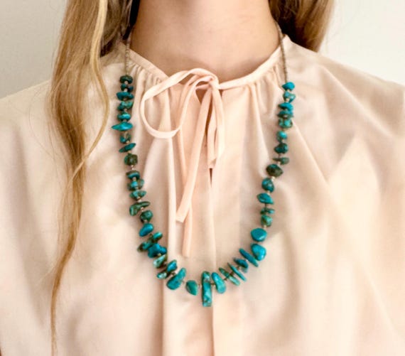 Native American Turquoise Necklace Vintage Handcrafted Turquoise Nugget Olive Shell Heishi Bead Vintage Southwest Jewelry