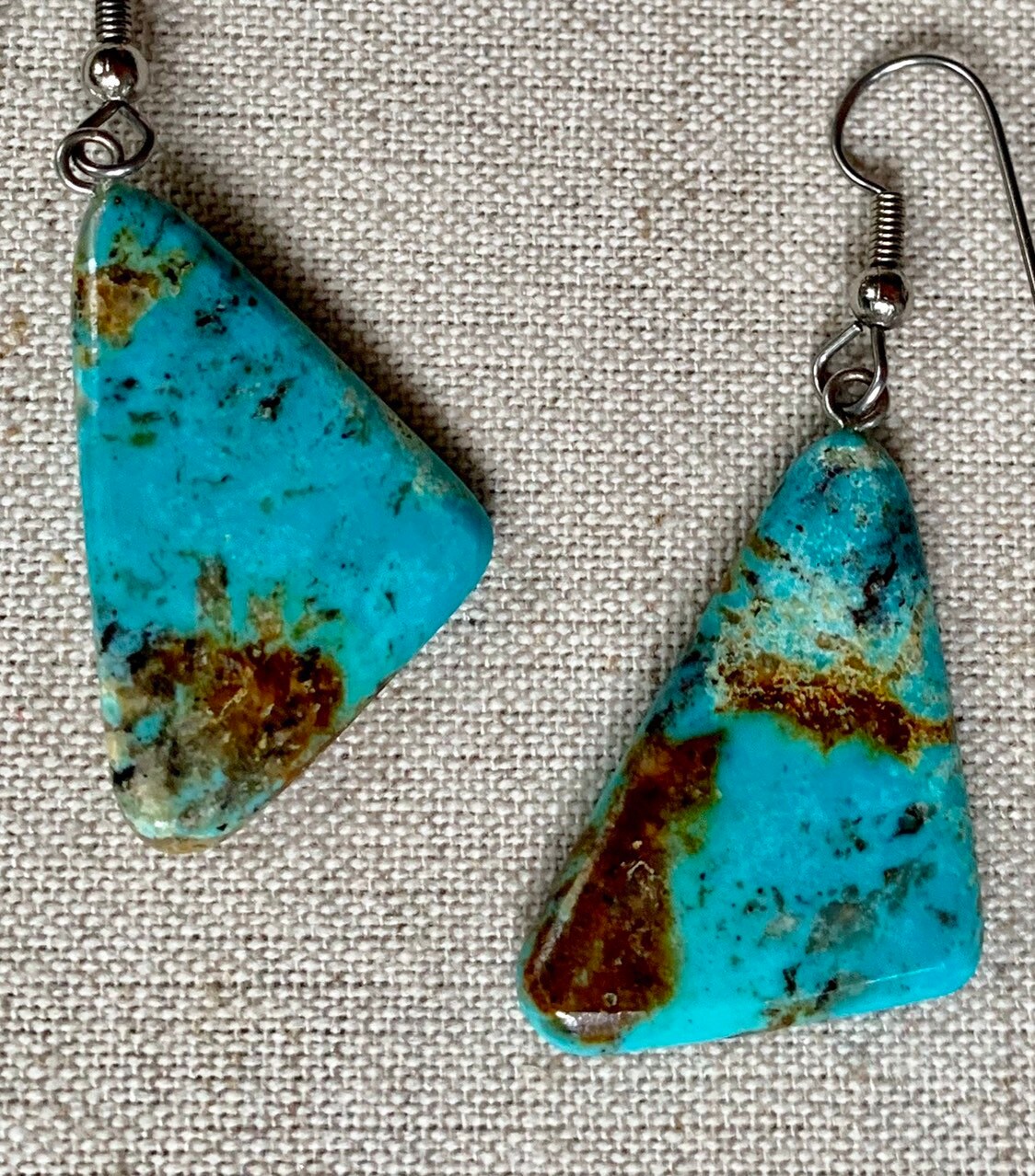 Turquoise Slab Dangle Earrings Vintage Dangle Drop Earrings Fish Hook