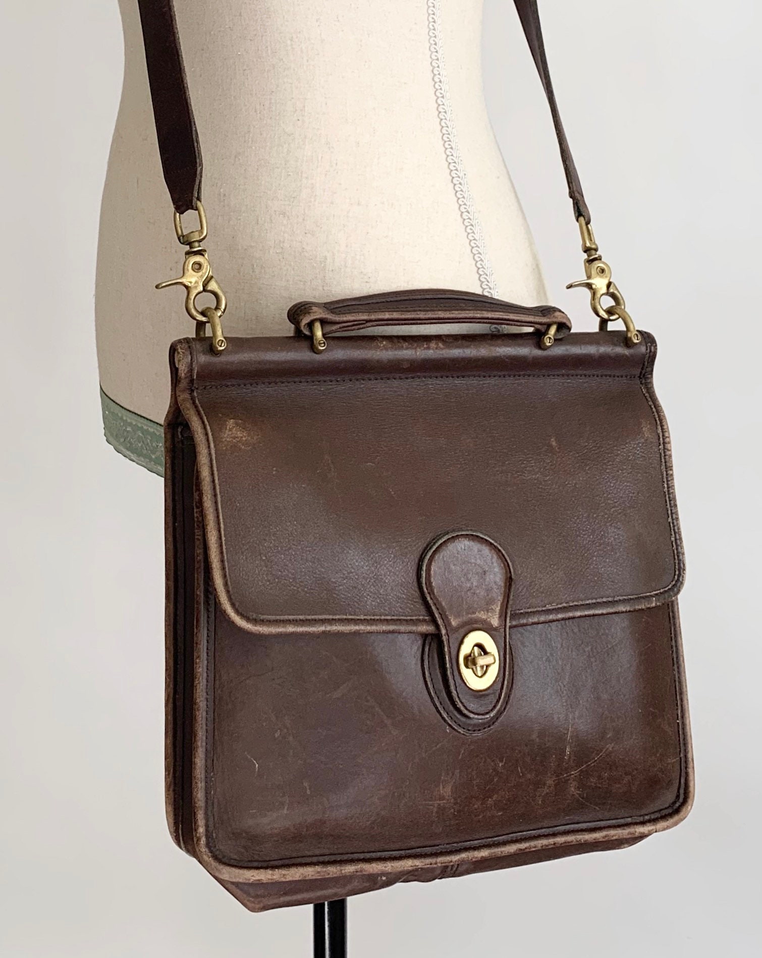 Distressed Coach Satchel Purse Vintage Soft Worn Brown Leather