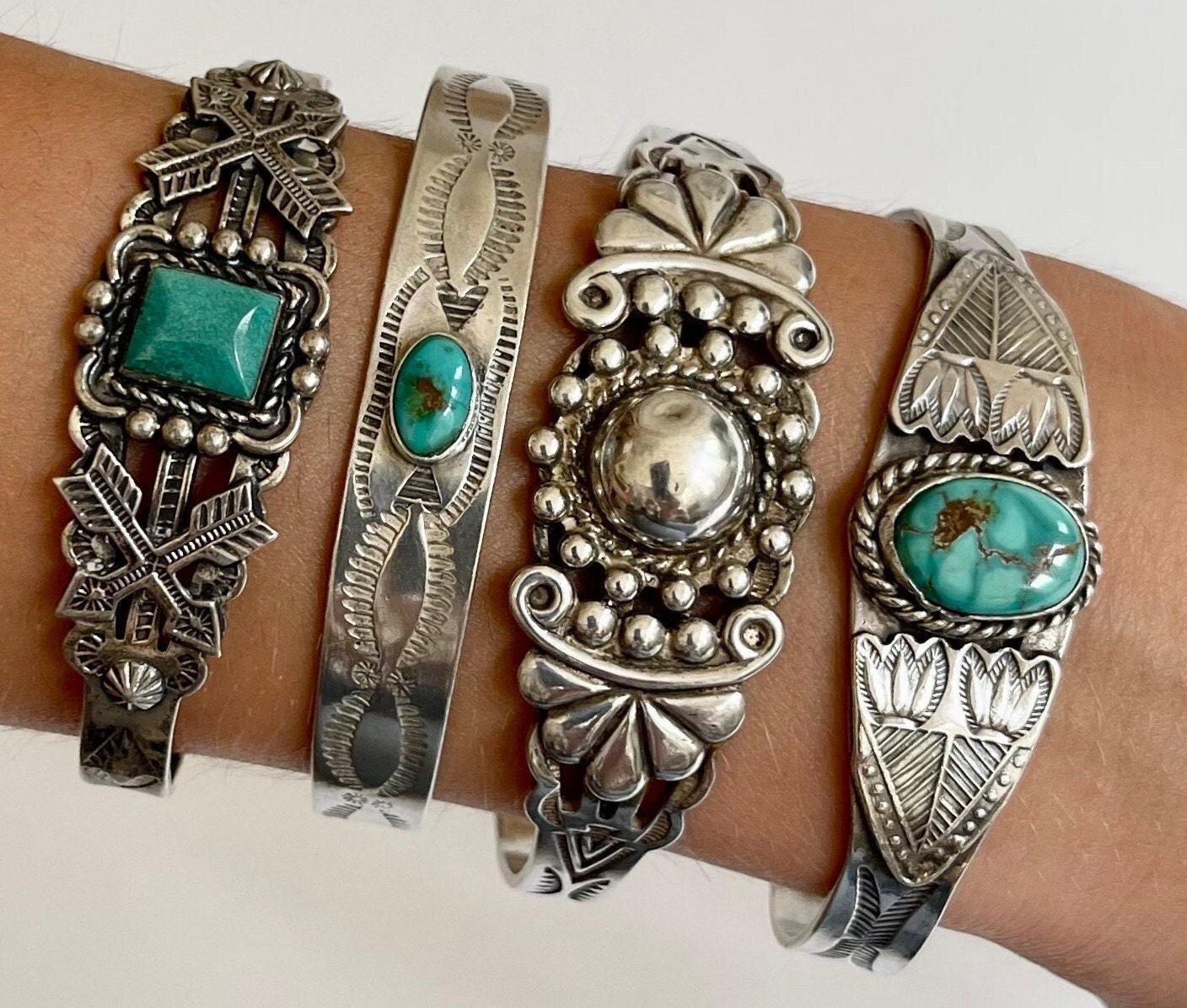 Old Navajo Crossed Arrows Turquoise Bracelet Sterling Silver