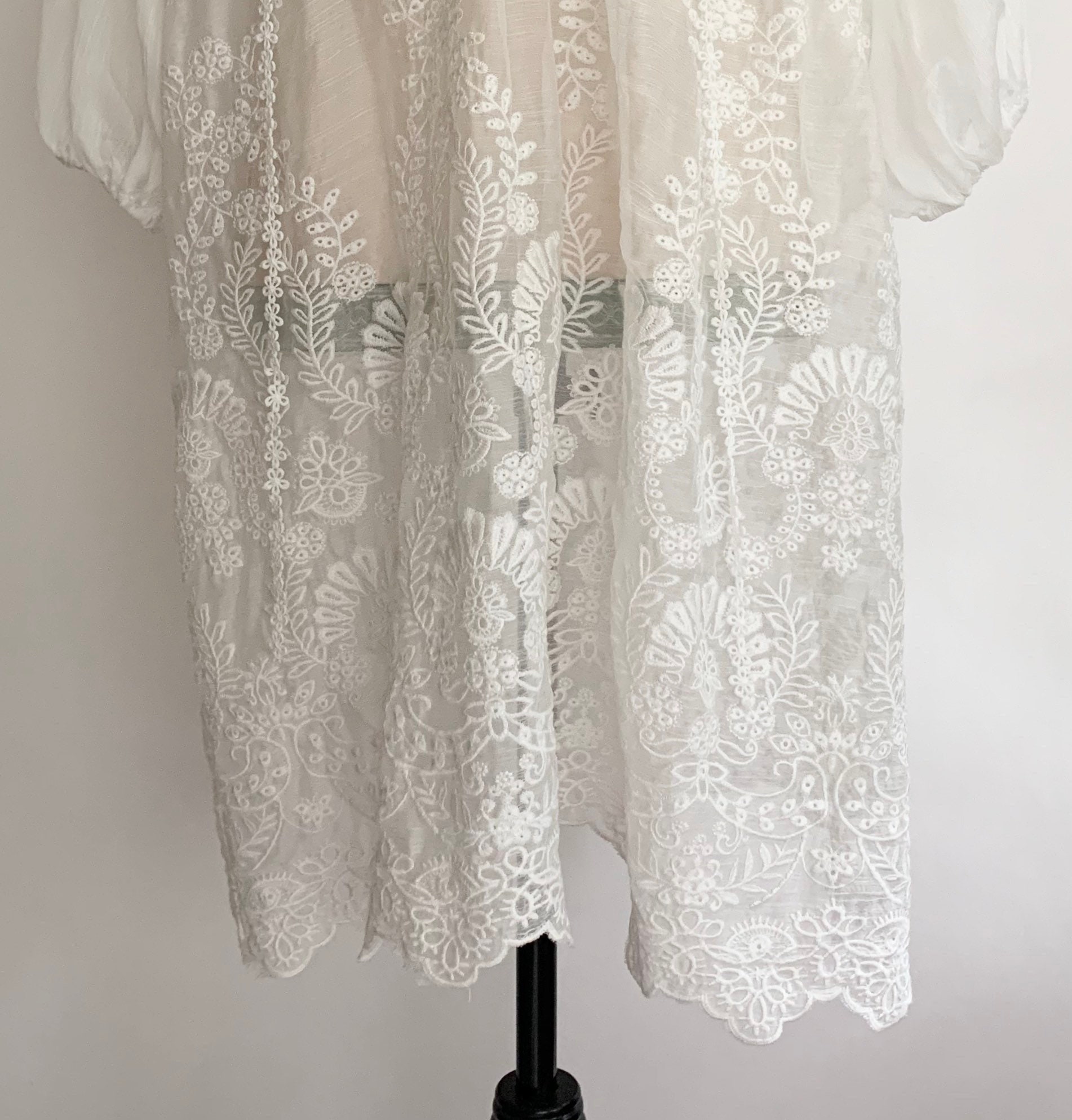 Sheer White Cover Up Caftan Kaftan Vintage Boho Summer Beach Floral ...