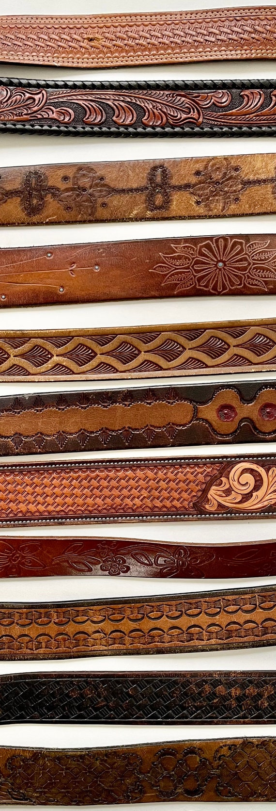 Western Tooled Leather Belt Distressed Leather Go… - image 6