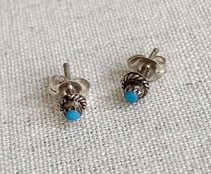 RESERVED Tiny Turquoise Stud Earrings Vintage Southwest Native American