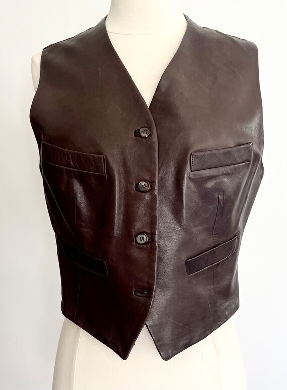 Buttery Soft Leather Vest Vintage 90s DKNY Donna … - image 4