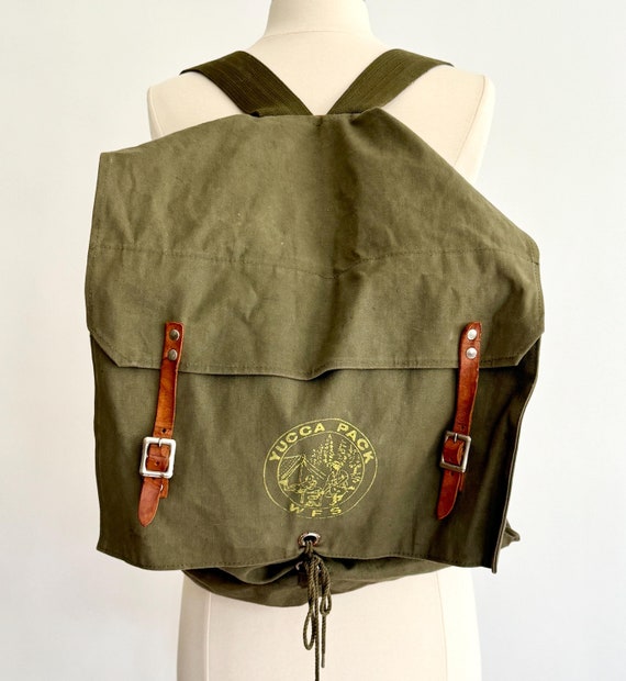 Army Green Backpack Yucca Pack Vintage 50s 60s Style 185 Cotton Canvas Large Camping Boy Scout Hiking Utility Bag Ruck Sack
