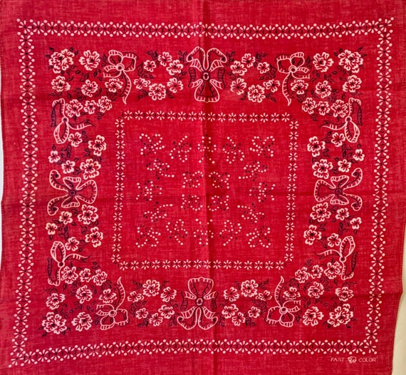 Elephant Trunk Down Bandana Vintage 40s 50s Collectible Fast Color Red Desert Rose Print Cowboy Bandana Scarf