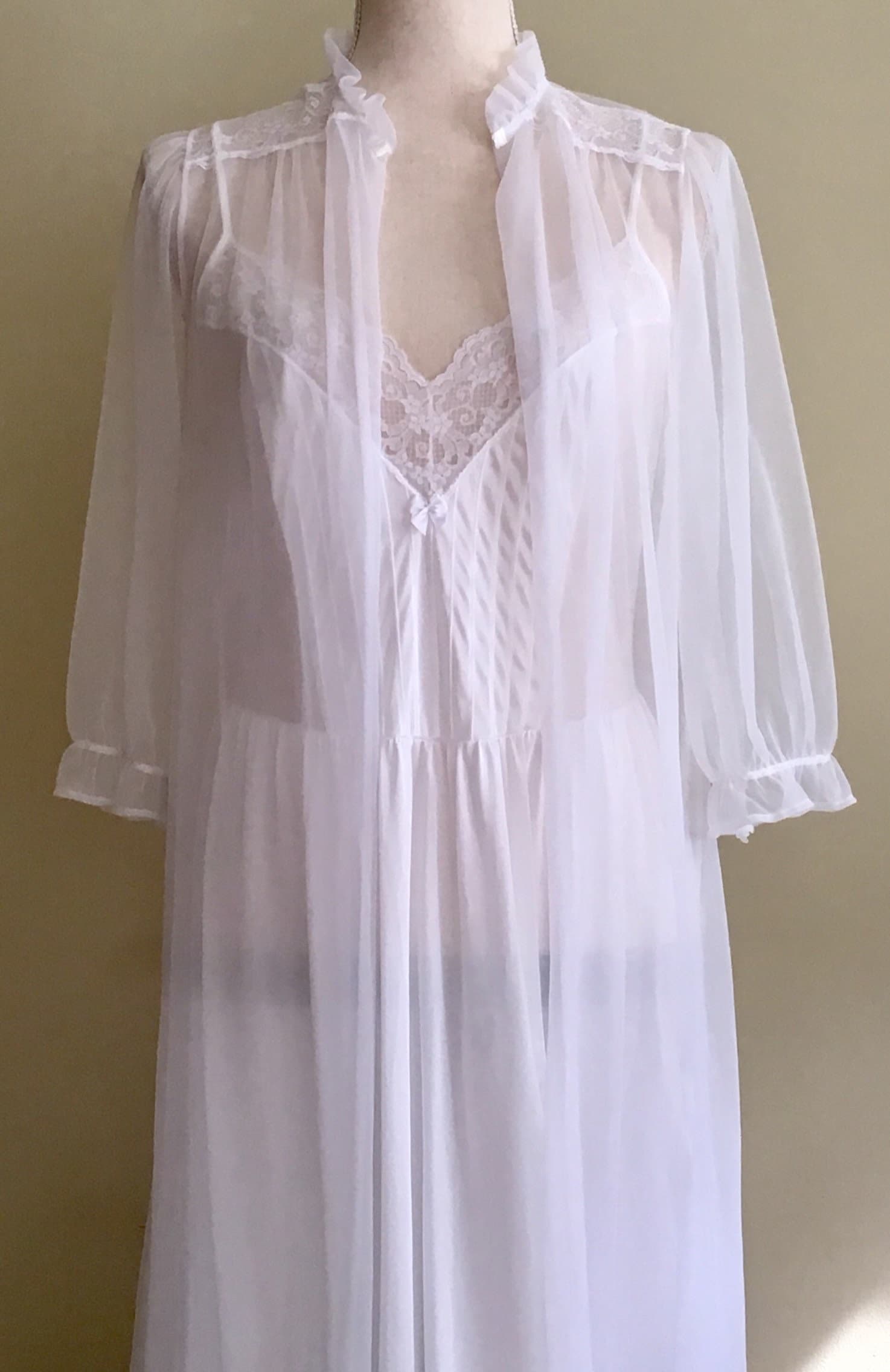 Airy White Bridal Nightgown Peignoir Two Piece Set Vintage 60s Gilead ...